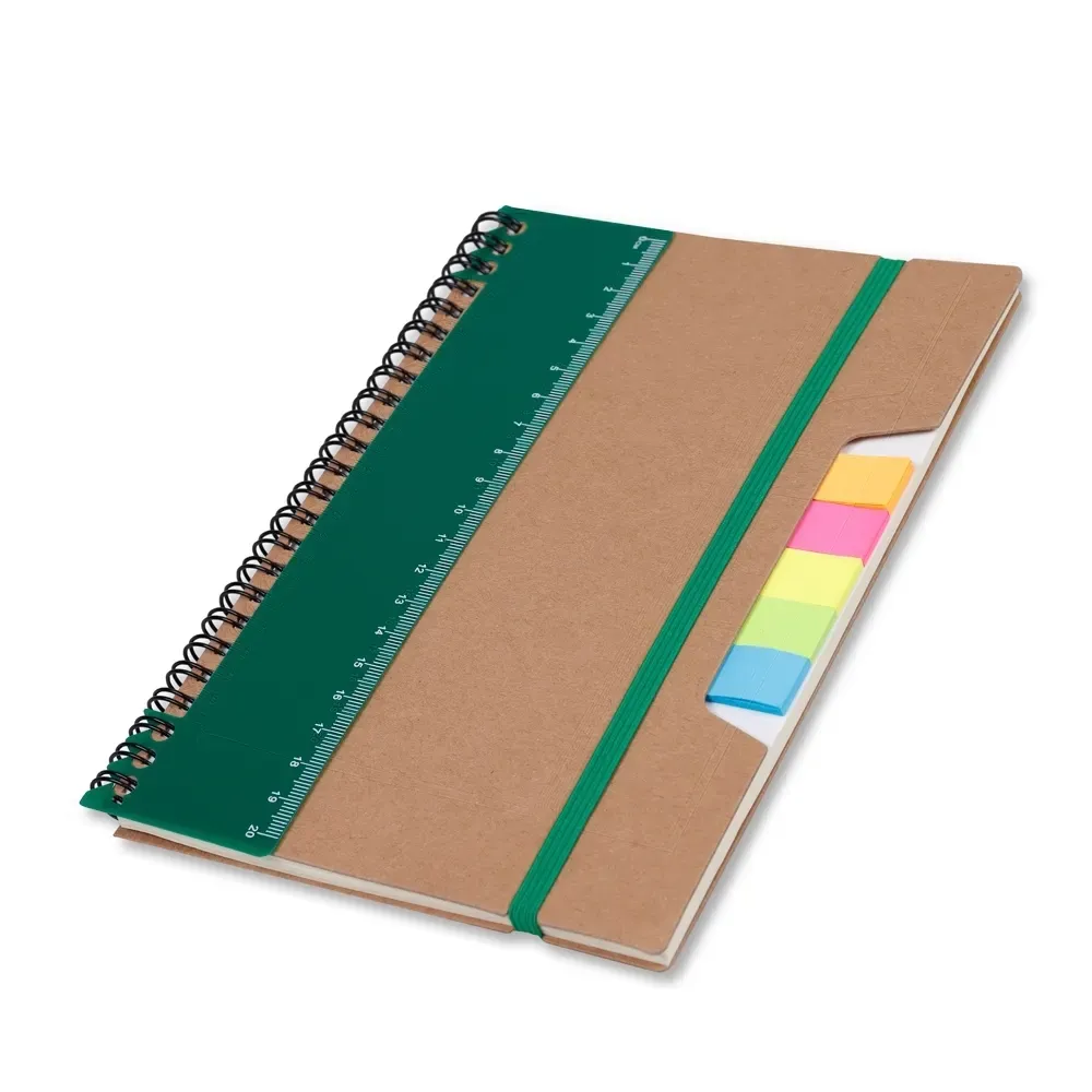 Caderno Ecológico com Régua e Autoadesivos personalizado verde