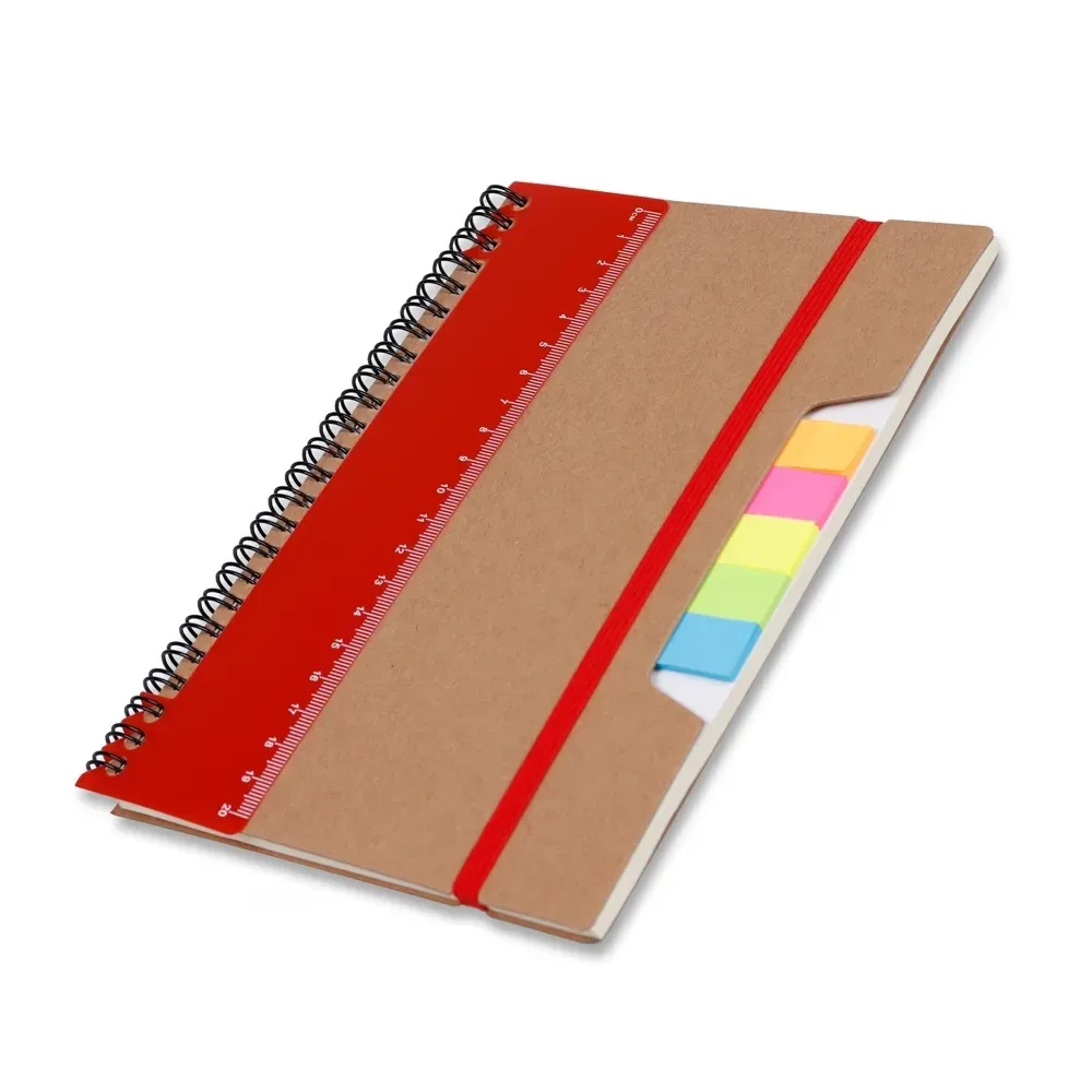 Caderno Ecológico com Régua e Autoadesivos personalizado vermelho