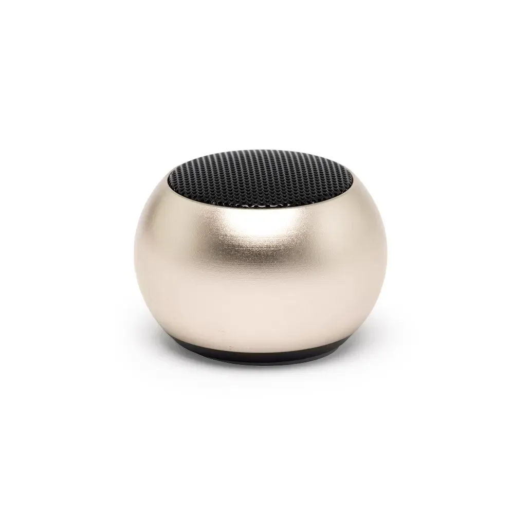 Mini Caixa de Som Bluetooth TWS em Inox, cor dourada