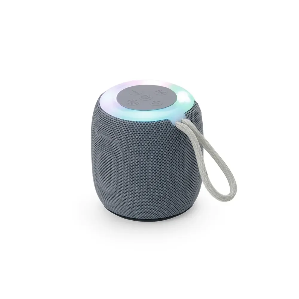 Caixa de Som Multimídia TWS com Luzes RGB e Plaquinha de Alumínio, cor cinza