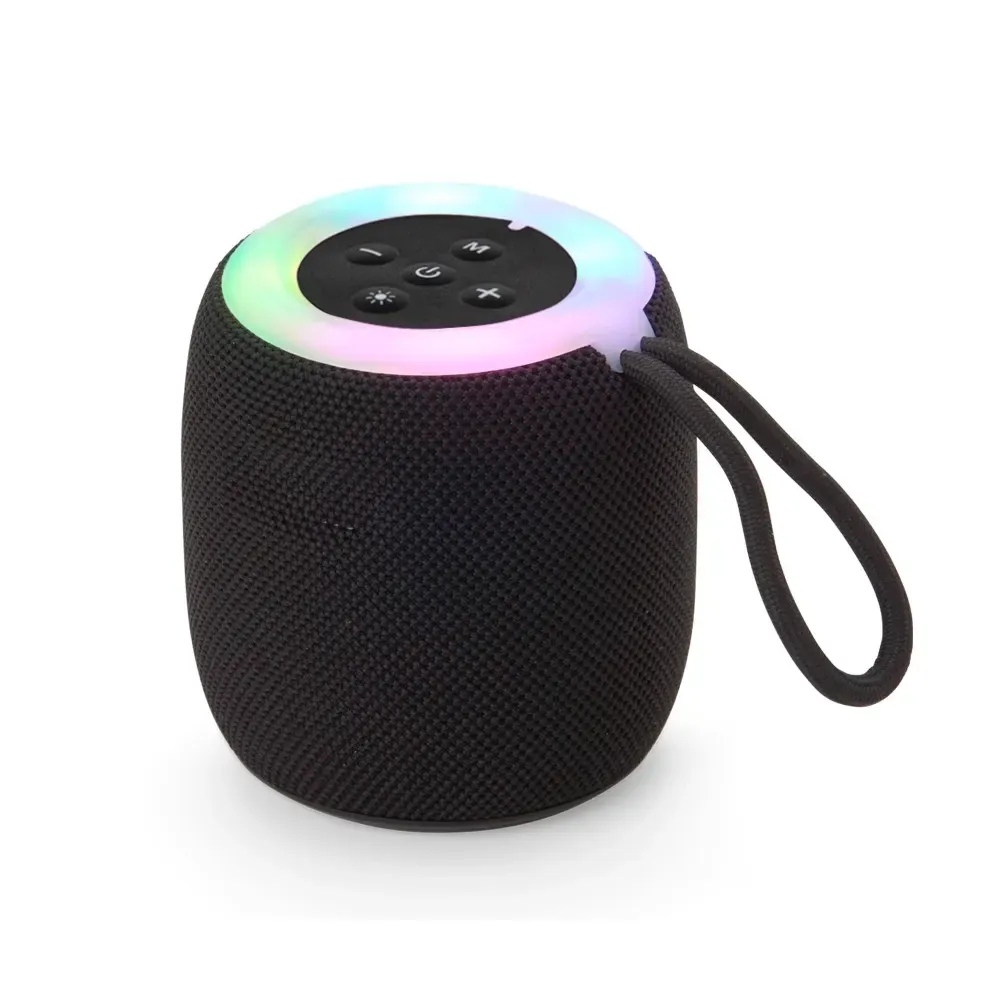 Caixa de Som Multimídia TWS com Luzes RGB e Plaquinha de Alumínio, cor preta