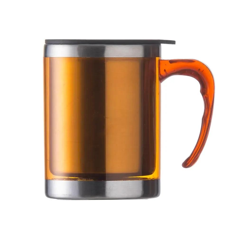 Caneca acrílica 400ml pegador oval laranja personalizada