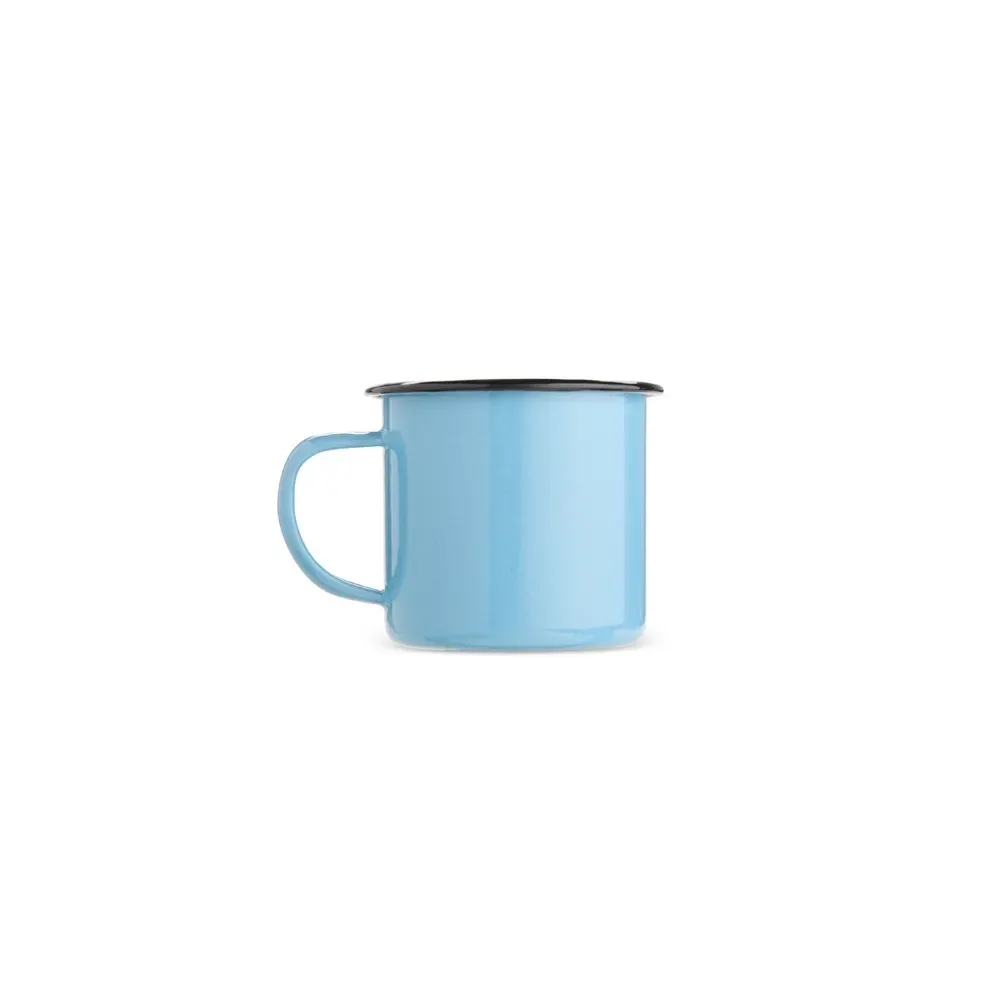 Caneca inox 370ml esmaltada azul claro personalizada