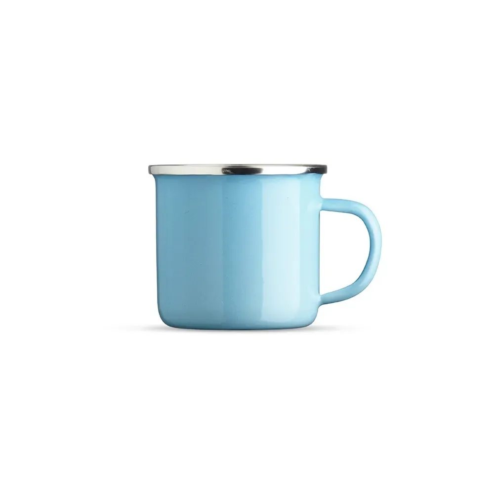Caneca inox 370ml esmaltada azul claro personalizada