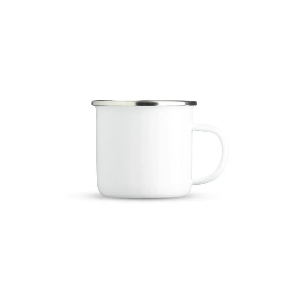 Caneca inox 370ml esmaltada branca personalizada