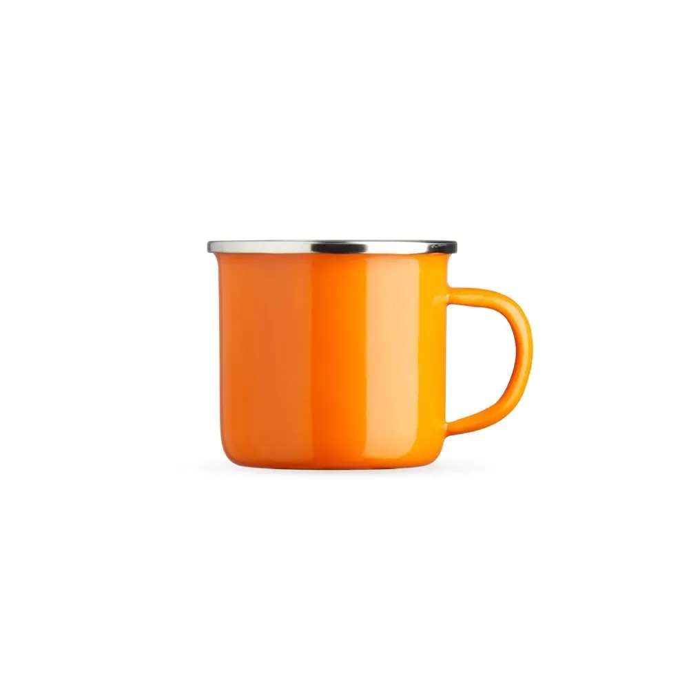Caneca inox 370ml esmaltada laranja personalizada