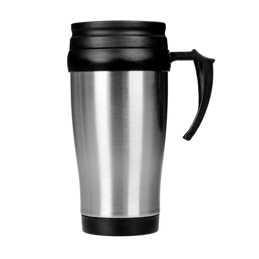 Caneca inox 400ml prata com tampa de vedação personalizada