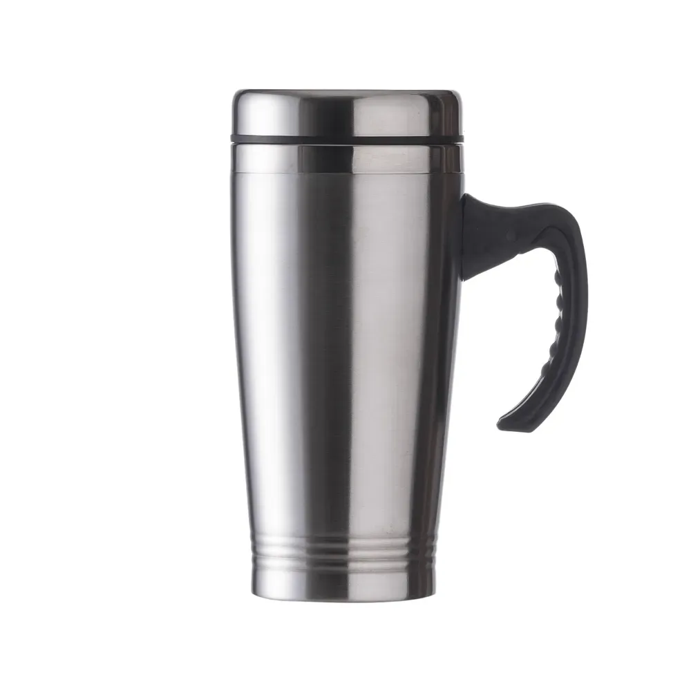 Caneca inox 450ml prata com pegador plástico personalizada