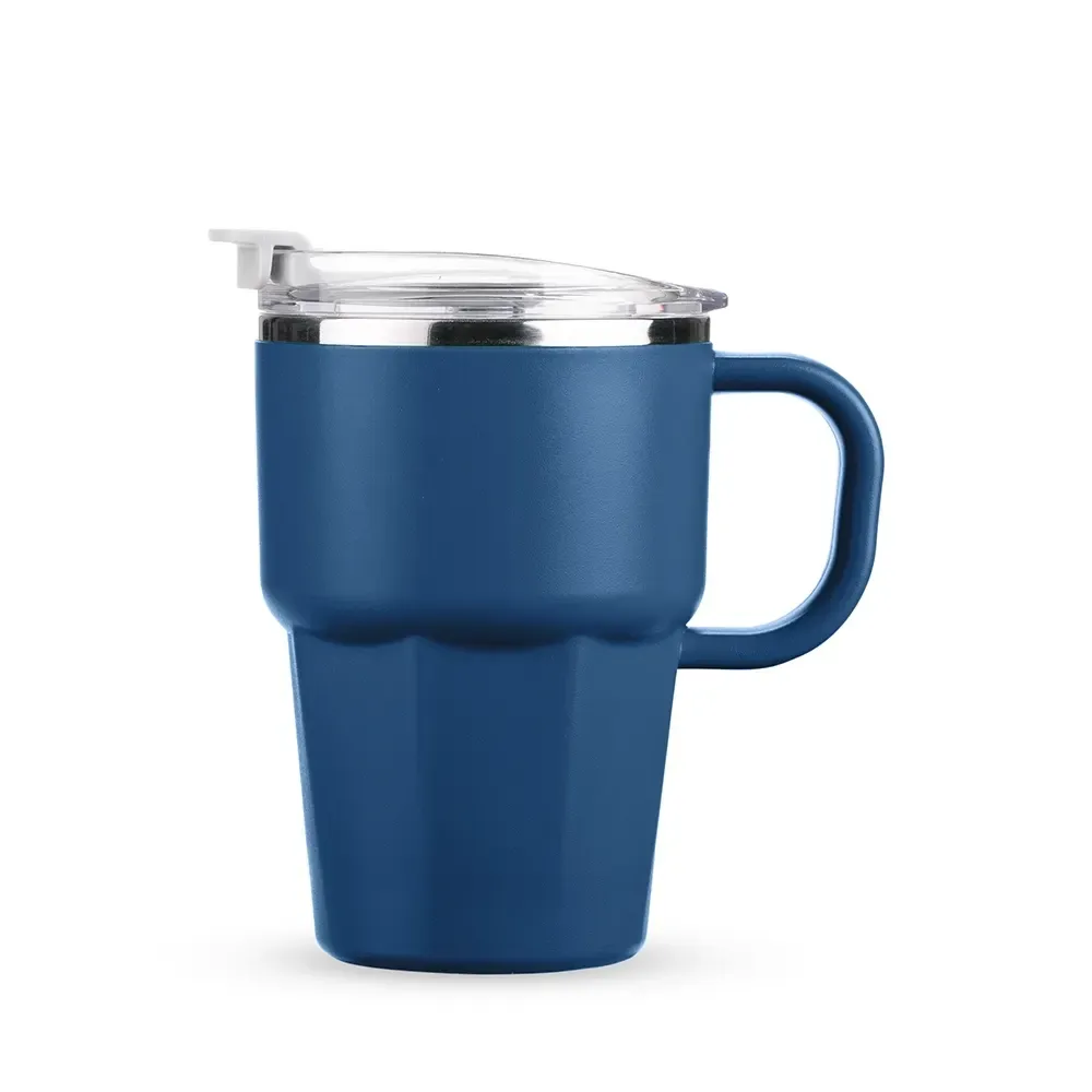 Caneca térmica inox 550ml com canudo azul personalizada