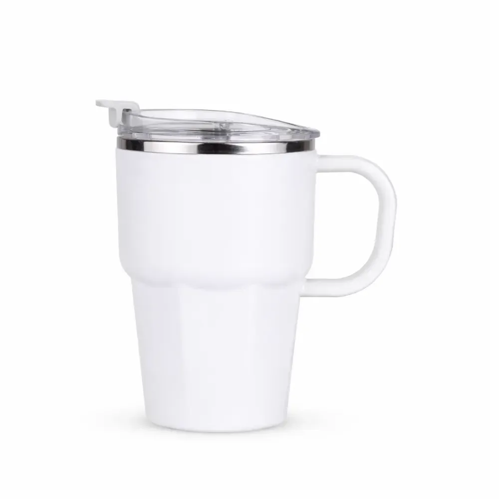 Caneca térmica inox 550ml com canudo branca personalizada