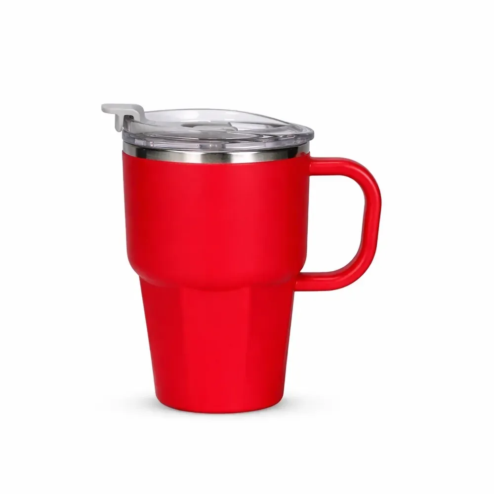 Caneca térmica inox 550ml com canudo vermelha personalizada