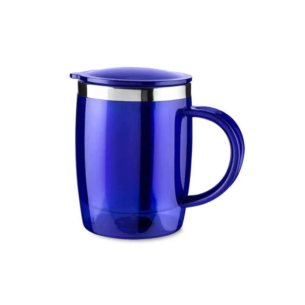 Caneca plástica 400ml base antiderrapante azul personalizada