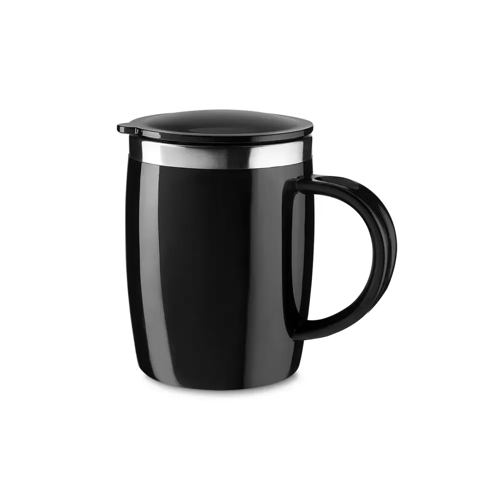 Caneca plástica 400ml base antiderrapante preta personalizada