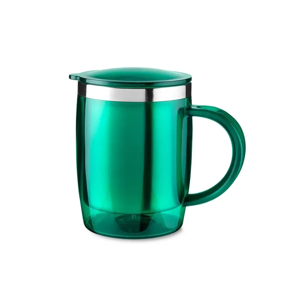 Caneca plástica 400ml base antiderrapante verde personalizada
