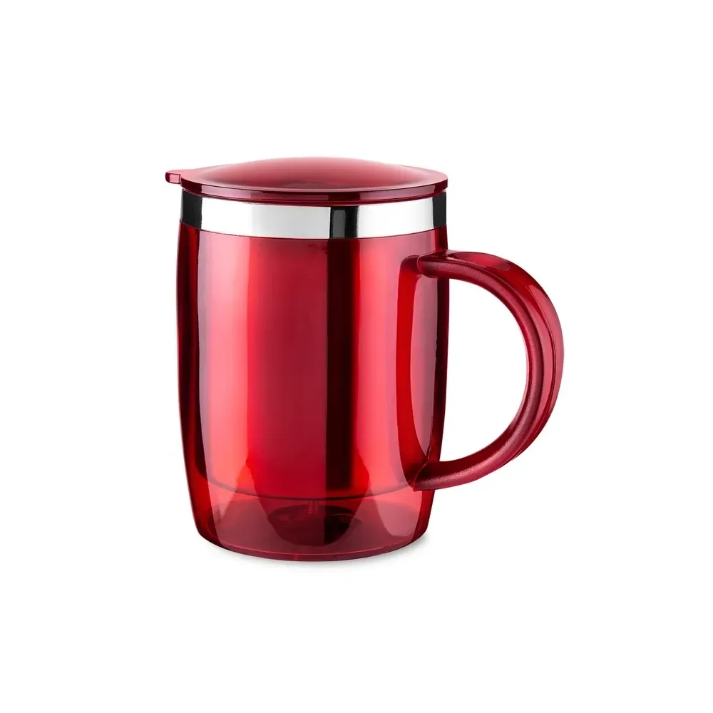 Caneca plástica 400ml base antiderrapante vermelha personalizada
