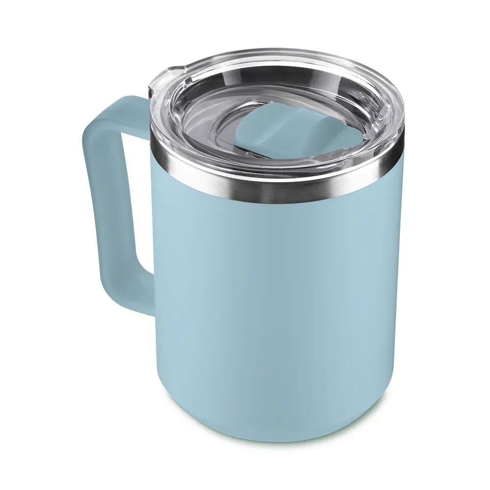 Caneca plástica 450ml tampa transparente azul personalizada