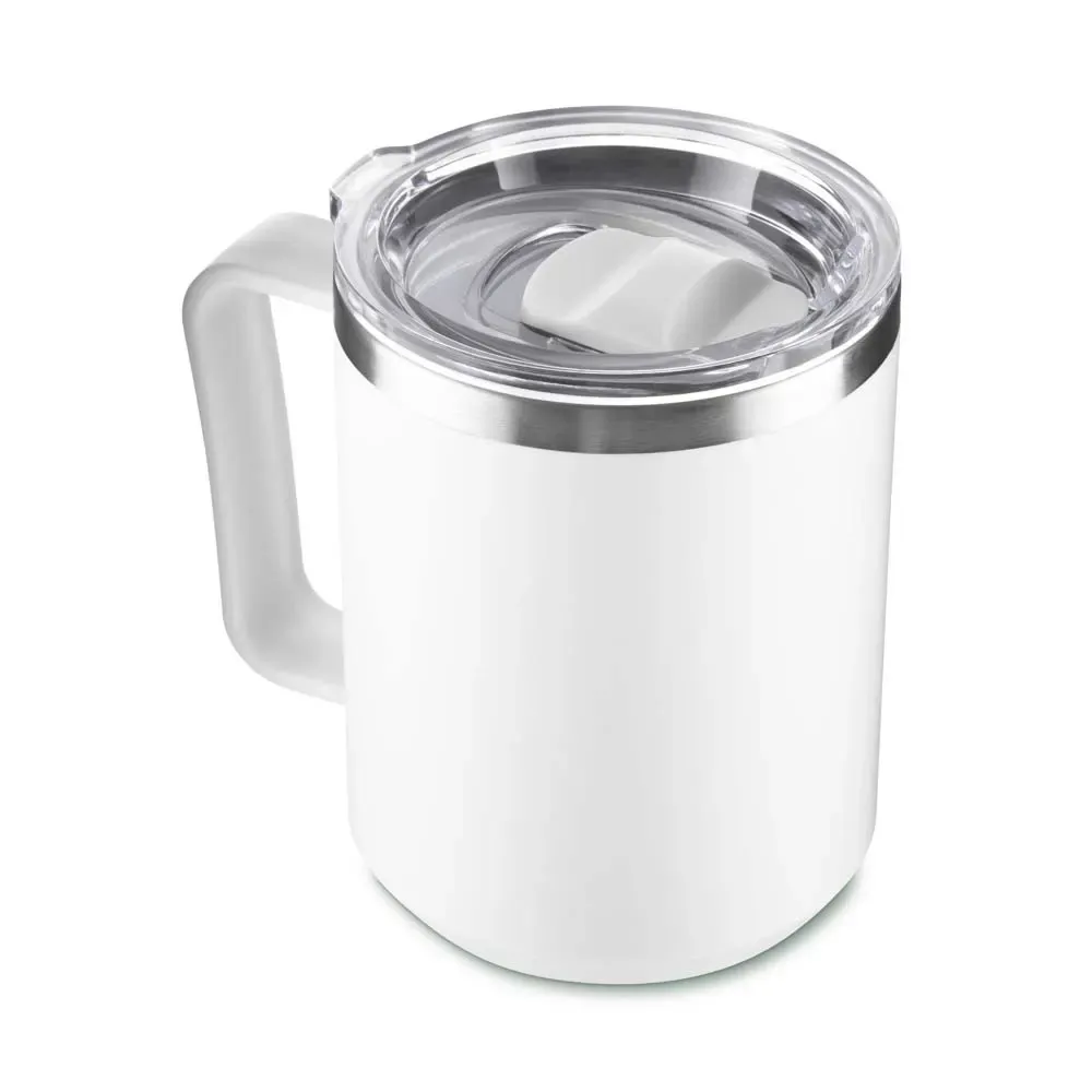 Caneca plástica 450ml tampa transparente branca personalizada