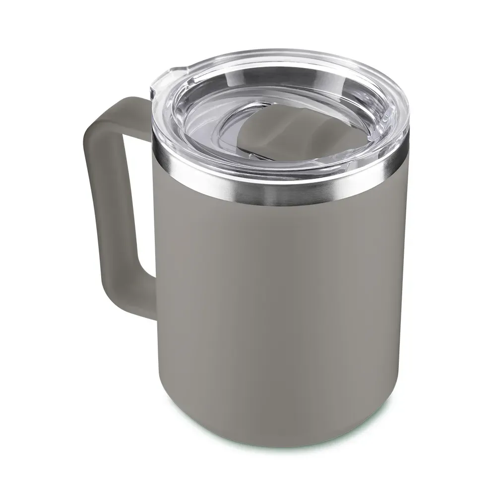 Caneca plástica 450ml tampa transparente cinza personalizada