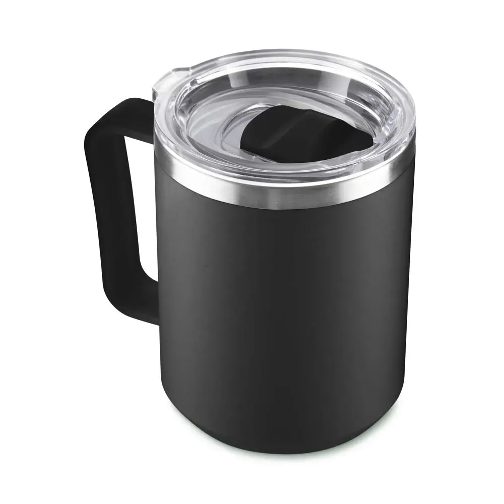 Caneca plástica 450ml tampa transparente preta personalizada