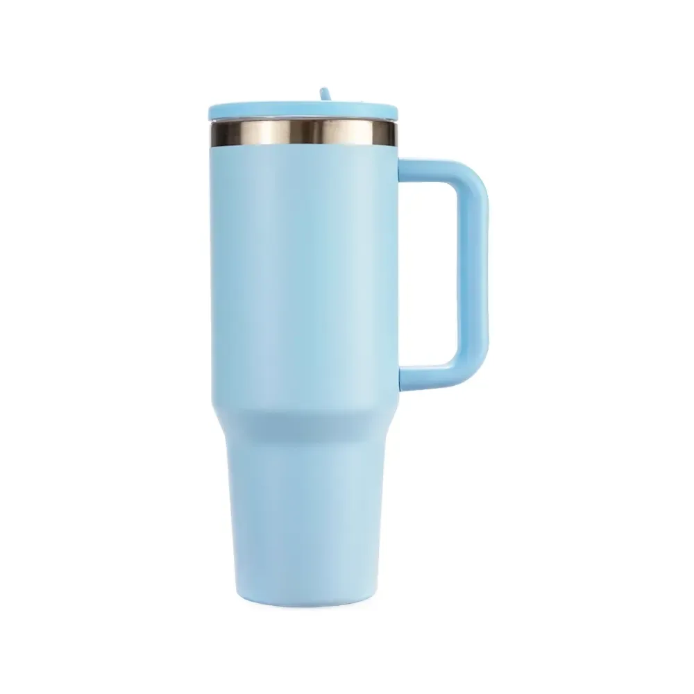 Caneca térmica inox 1,2 litro bico flexível azul claro personalizada