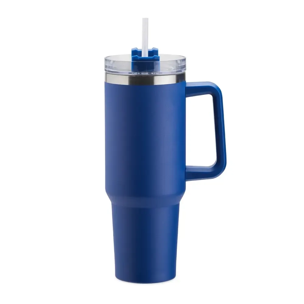Caneca térmica inox 1,2 litro com canudo azul personalizada