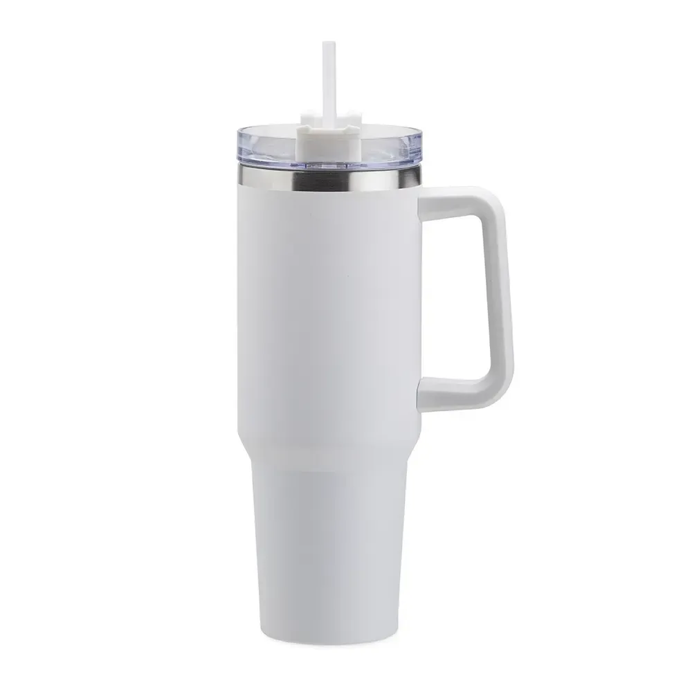 Caneca térmica inox 1,2 litro com canudo branca personalizada