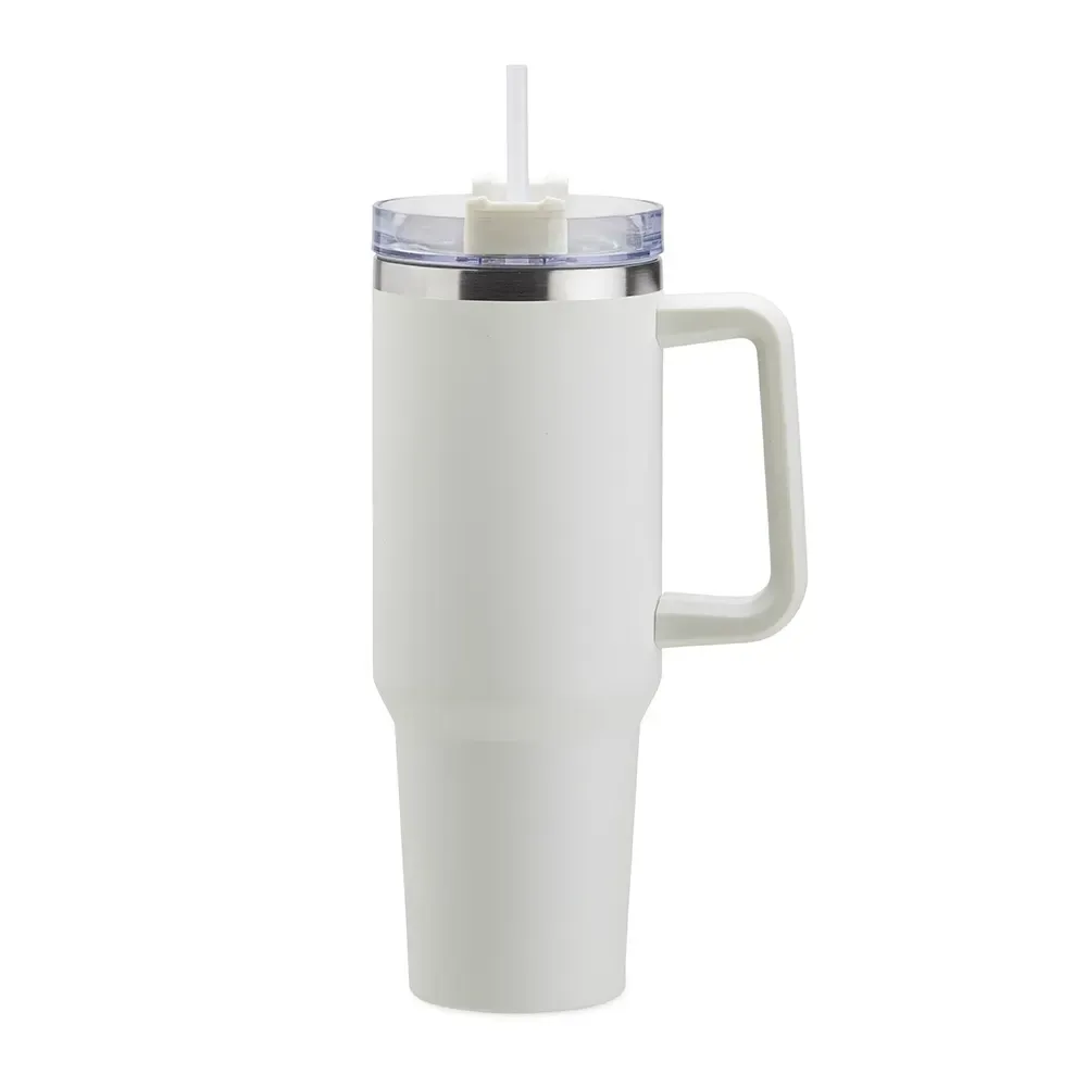 Caneca térmica inox 1,2 litro com canudo branca personalizada