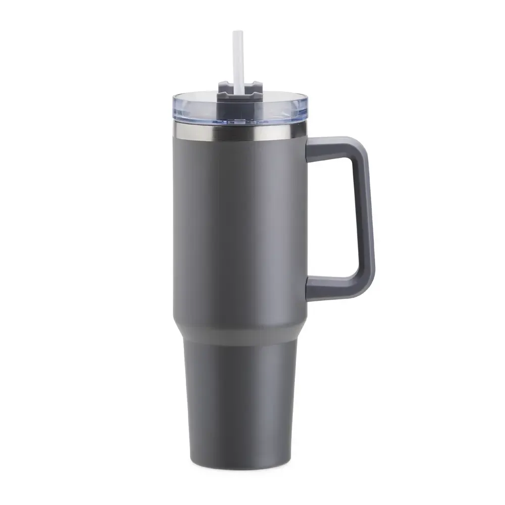 Caneca térmica inox 1,2 litro com canudo cinza personalizada