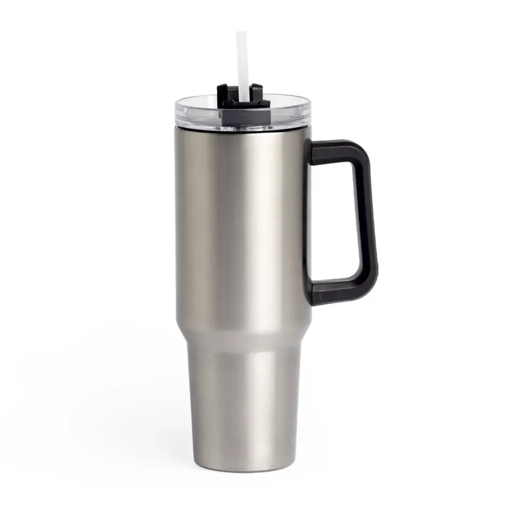 Caneca térmica inox 1,2 litro com canudo cor inox personalizada