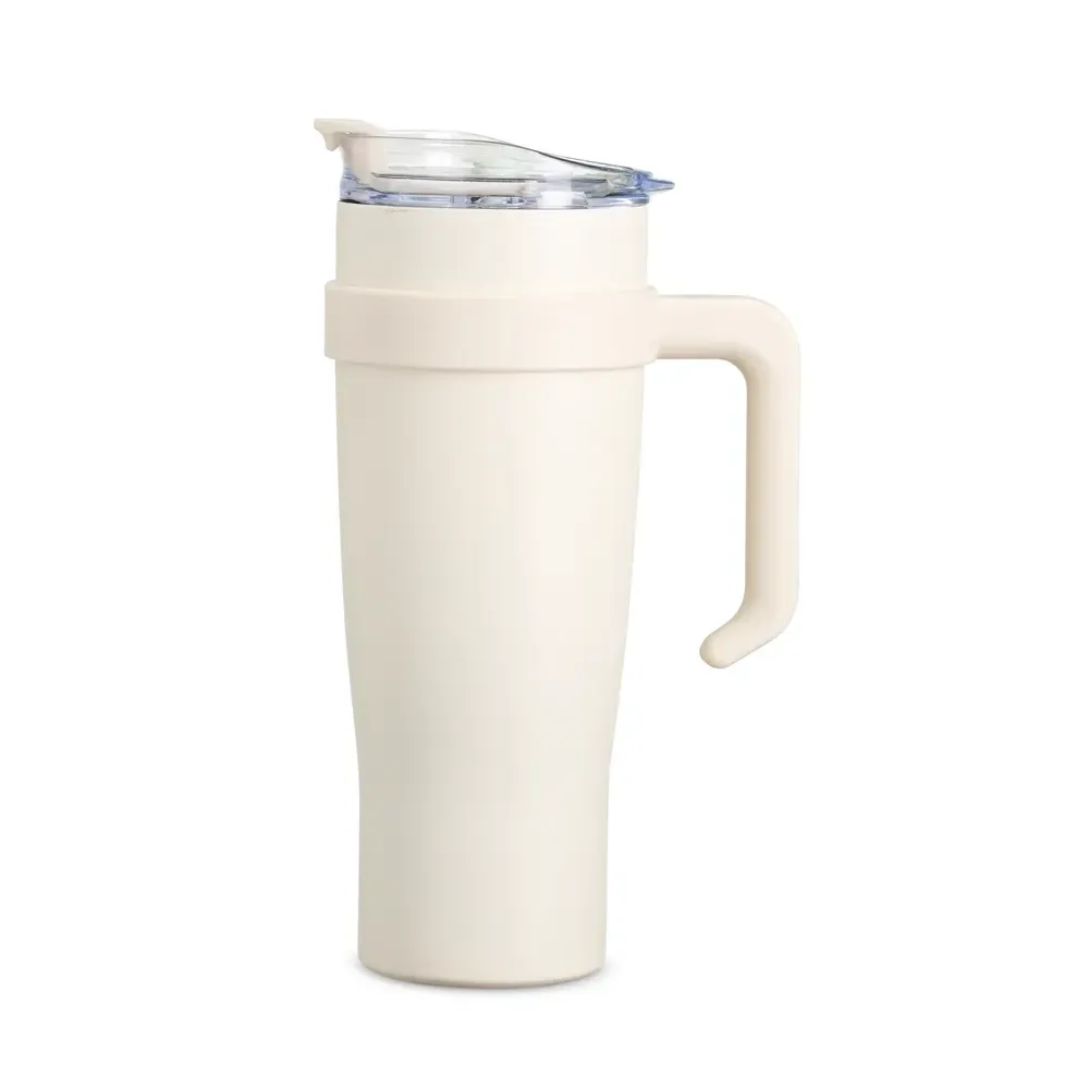 Caneca térmica inox 1,2 litro com canudo de inox bege personalizada