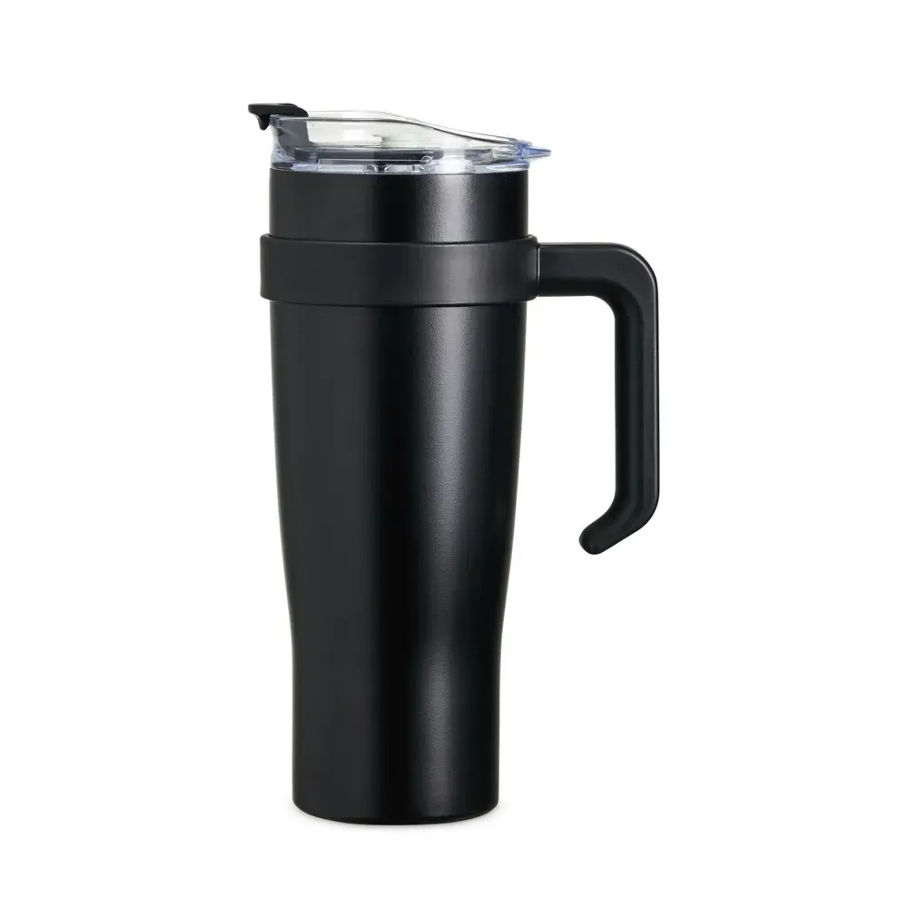 Caneca térmica inox 1,2 litro com canudo de inox preta personalizada