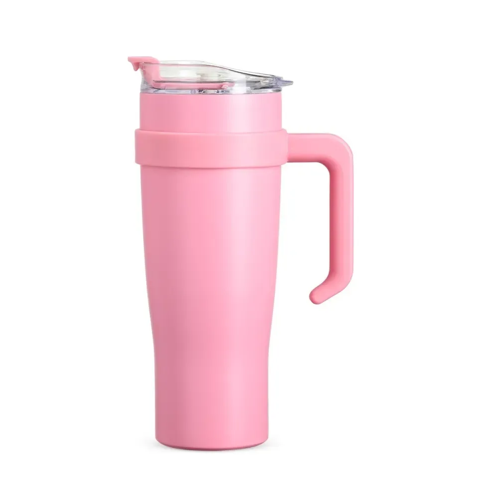 Caneca térmica inox 1,2 litro com canudo de inox rosa personalizada