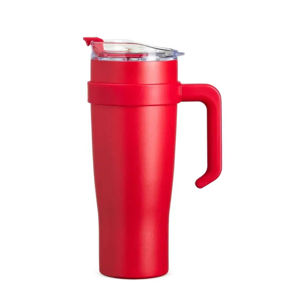 Caneca térmica inox 1,2 litro com canudo de inox vermelha personalizada