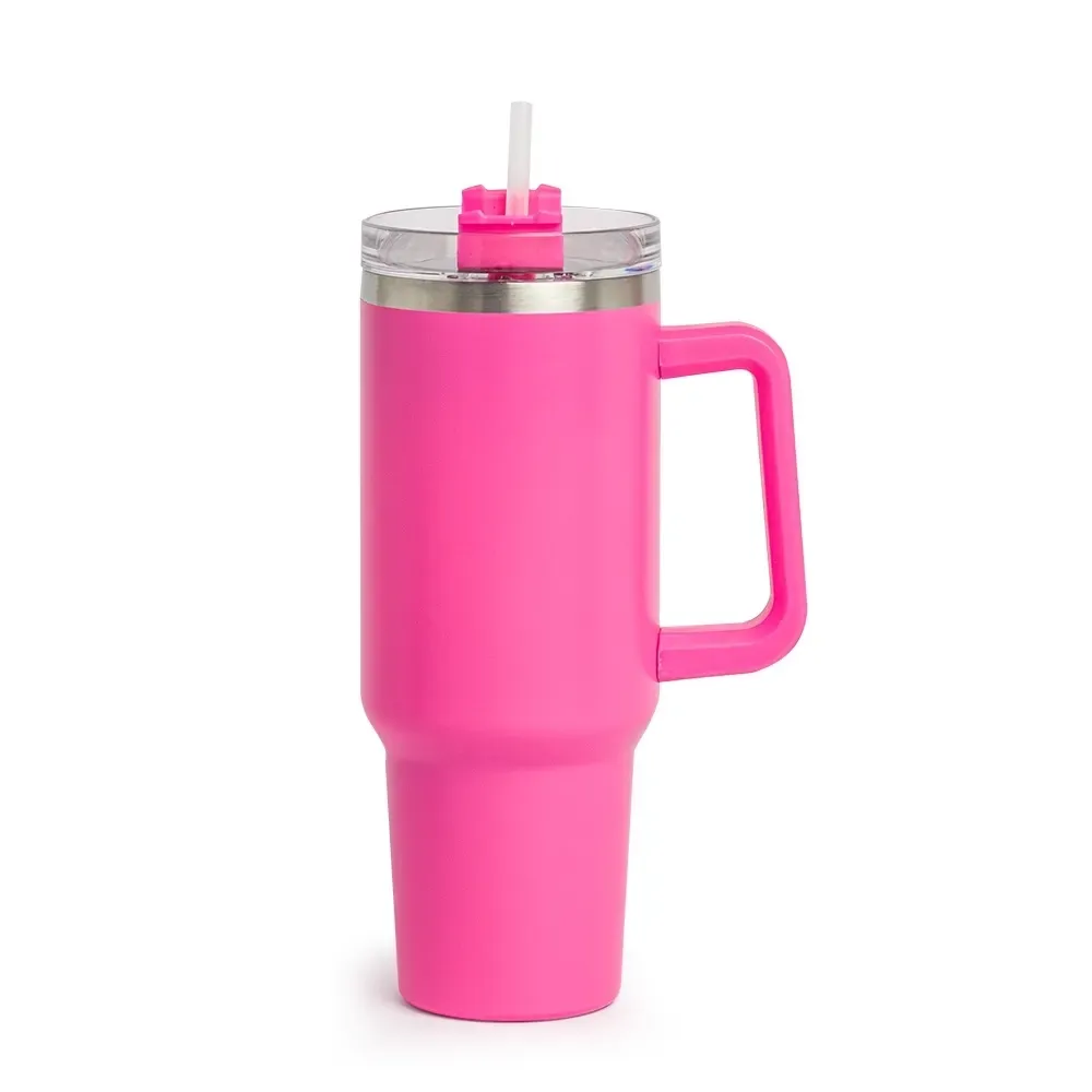 Caneca térmica inox 1,2 litro com canudo pink personalizada