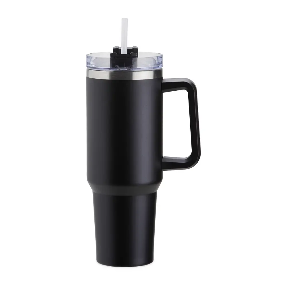 Caneca térmica inox 1,2 litro com canudo preta personalizada
