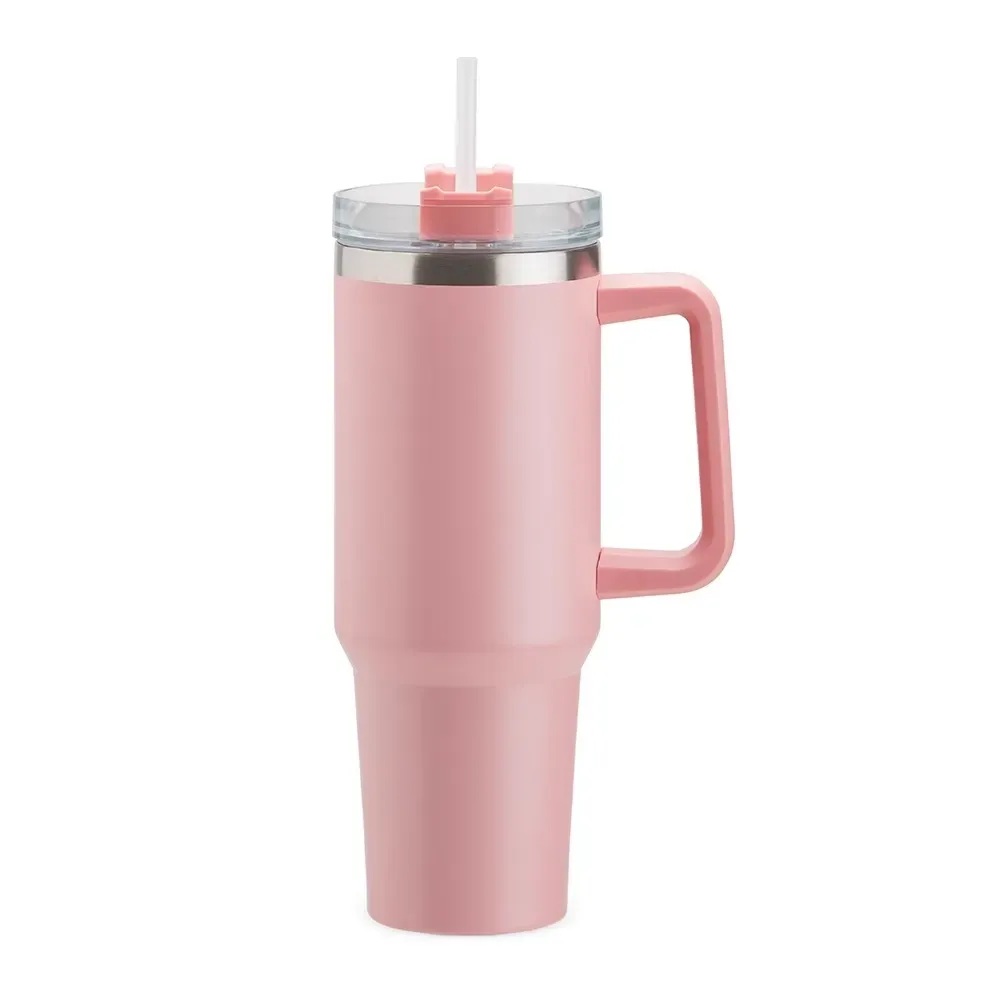 Caneca térmica inox 1,2 litro com canudo rosa personalizada