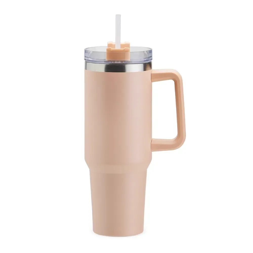 Caneca térmica inox 1,2 litro com canudo rosa claro personalizada