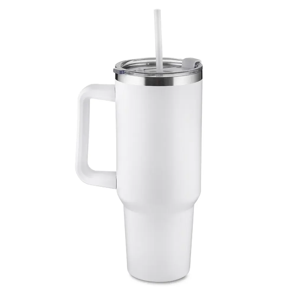 Caneca térmica inox 1,3 litro com canudo branca personalizada