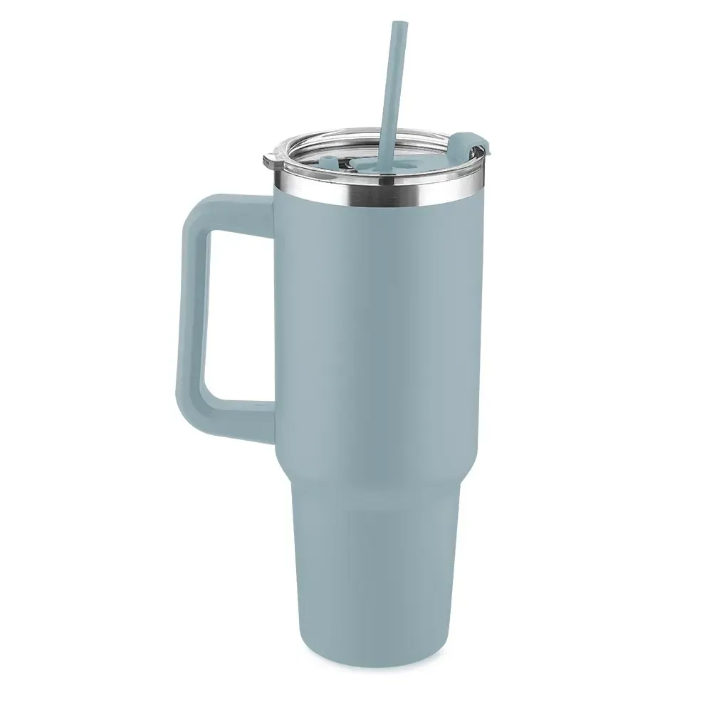 Caneca térmica inox 1,3 litro com canudo cinza personalizada