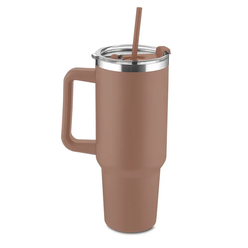 Caneca térmica inox 1,3 litro com canudo marrom personalizada