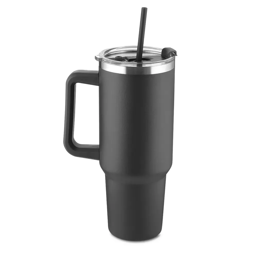 Caneca térmica inox 1,3 litro com canudo preta personalizada