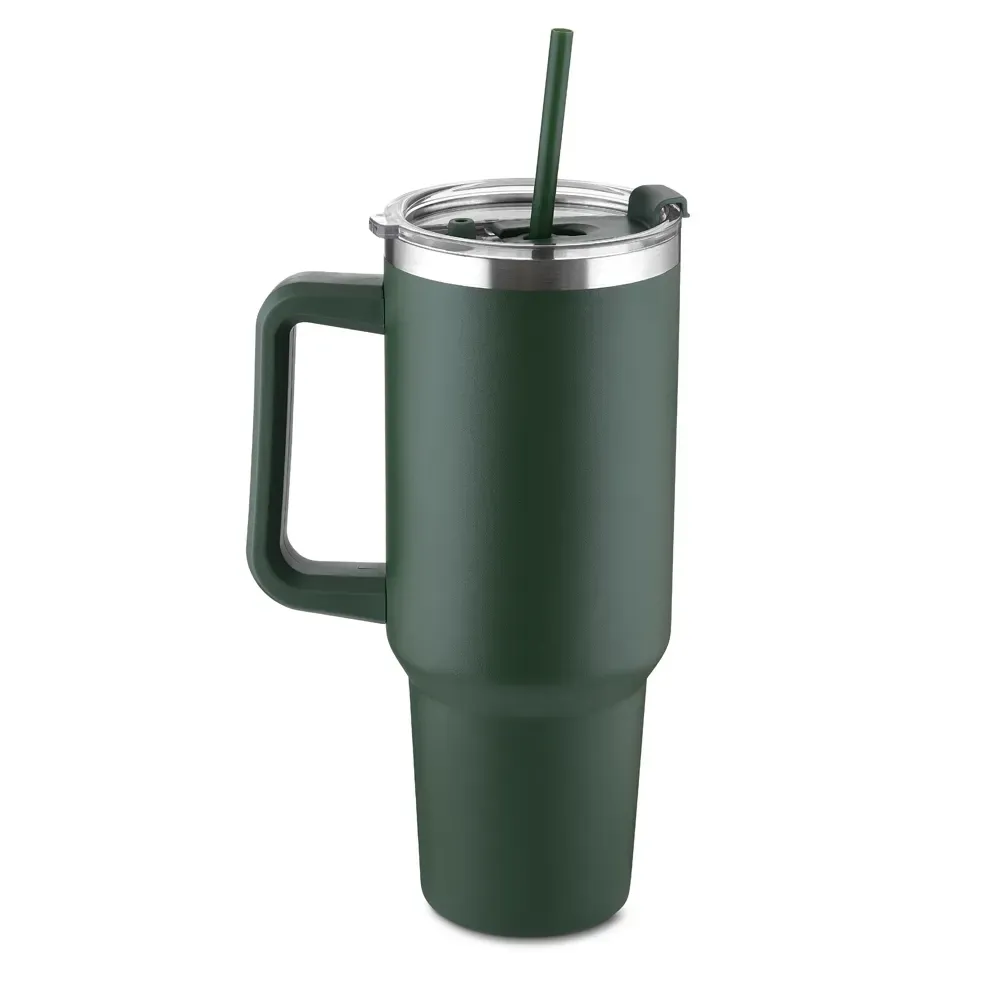 Caneca térmica inox 1,3 litro com canudo verde personalizada