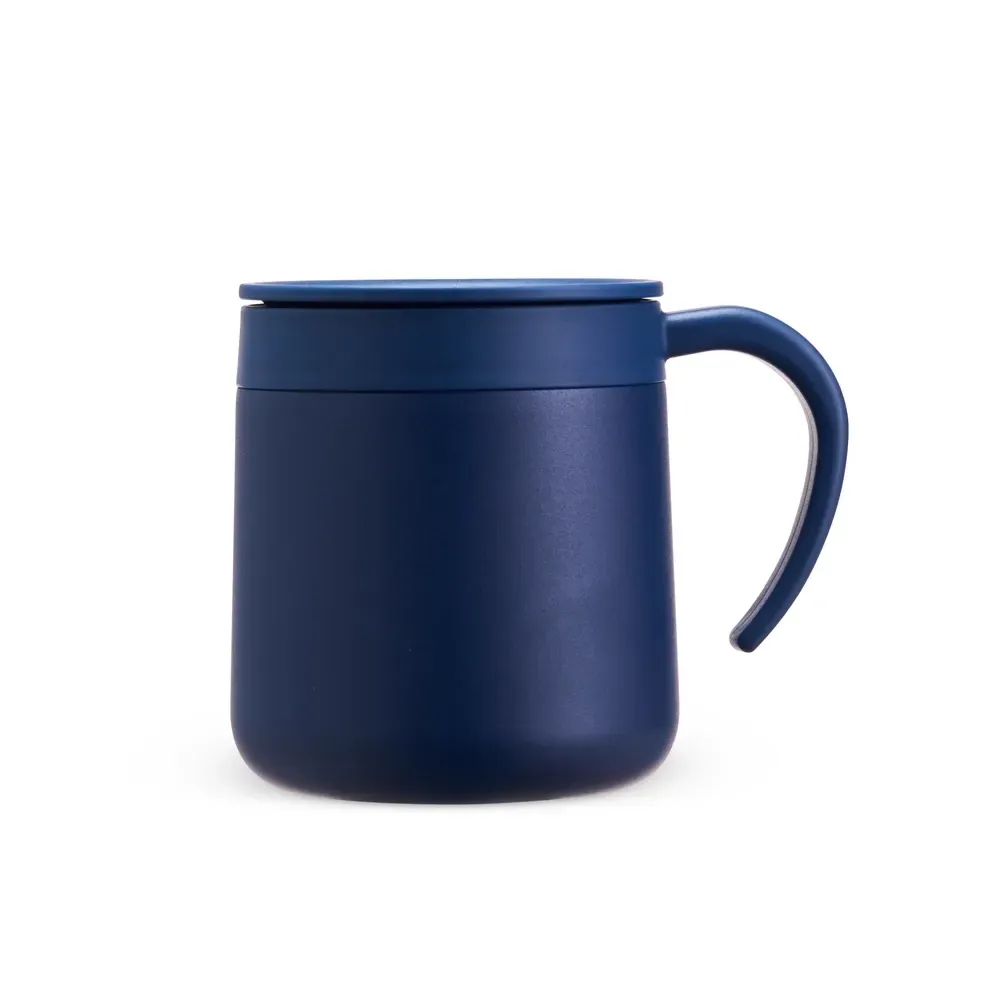 Caneca térmica inox 300ml, cor azul, personalizada