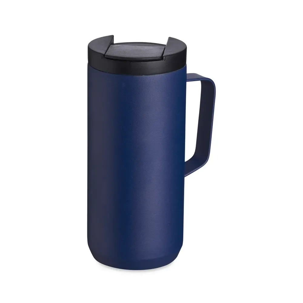 Caneca térmica inox 350ml base antiderrapante azul personalizada