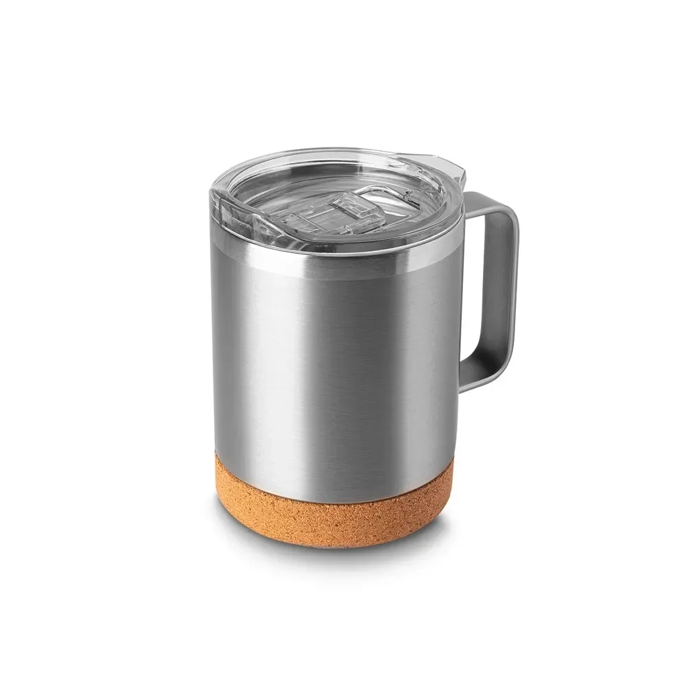 Caneca térmica inox 350ml base em cortiça prata personalizada