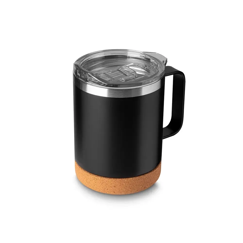 Caneca térmica inox 350ml base em cortiça preta personalizada