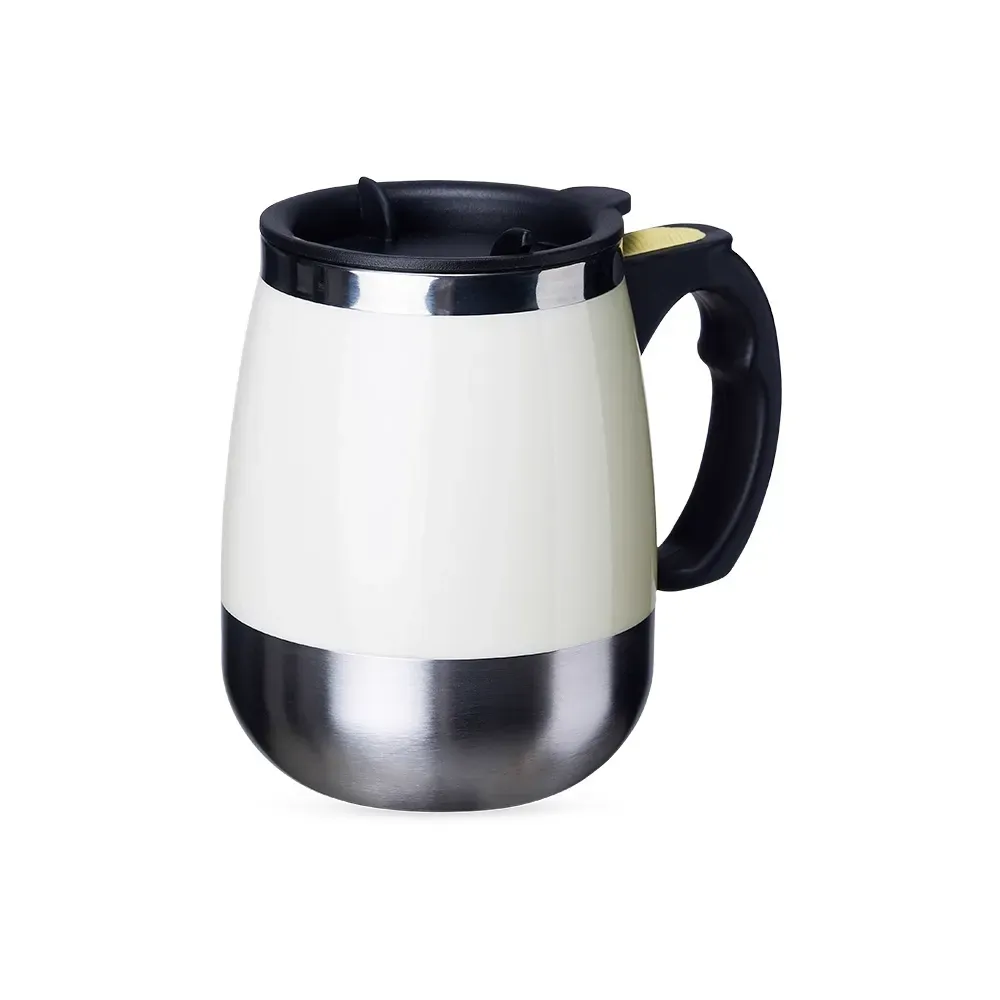 Caneca térmica inox 350ml com misturador elétrico branca personalizada