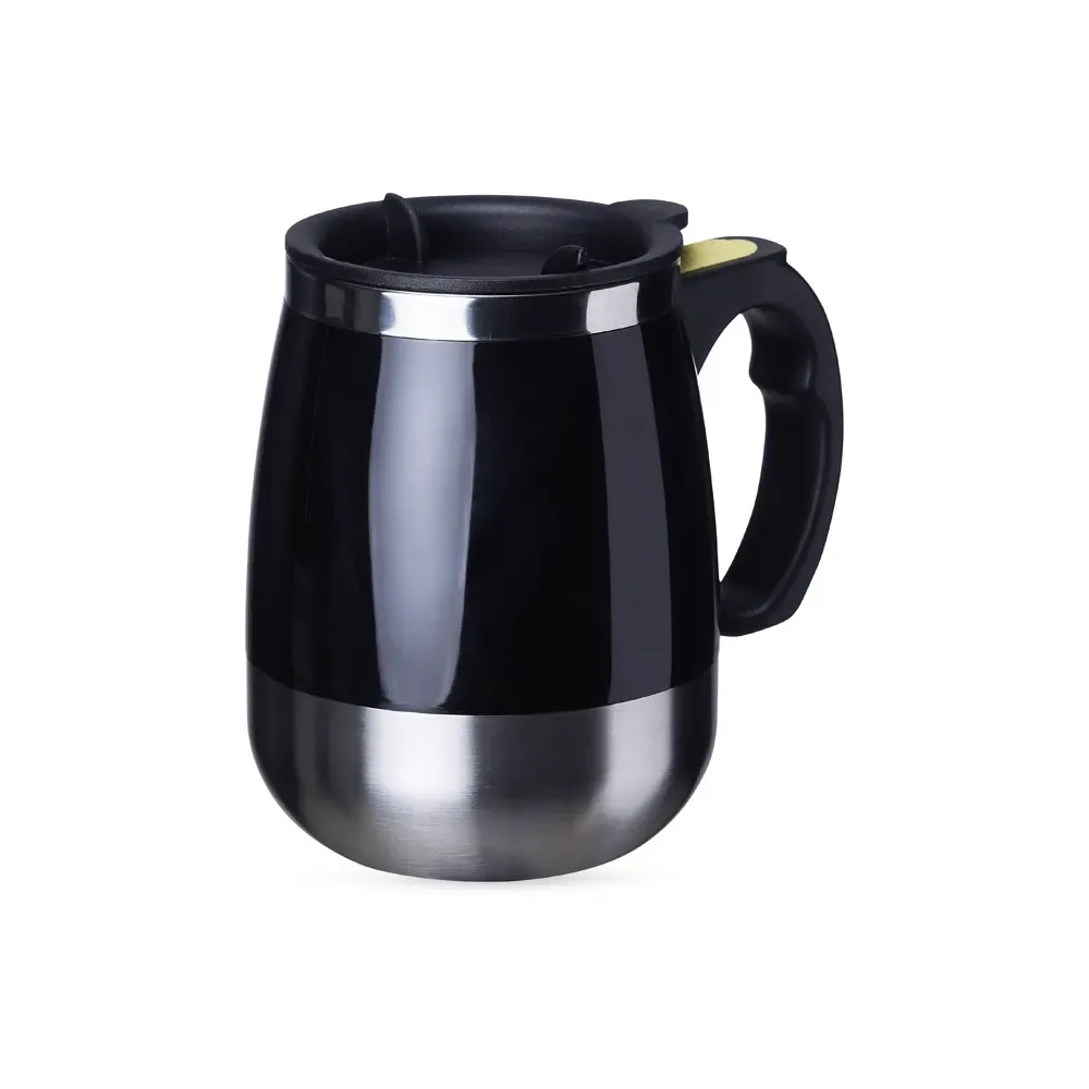 Caneca térmica inox 350ml com misturador elétrico preta personalizada