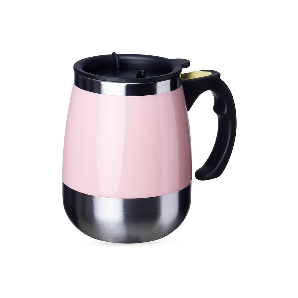 Caneca térmica inox 350ml com misturador elétrico rosa personalizada