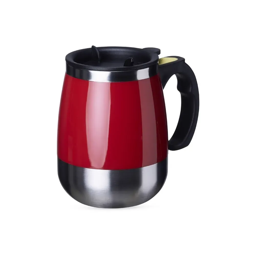 Caneca térmica inox 350ml com misturador elétrico vermelha personalizada